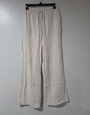 Women's Cream Pinstripe Drawstring Linen Pants
